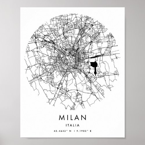 Milan Italia Minimal Modern Circle Street Map Poster