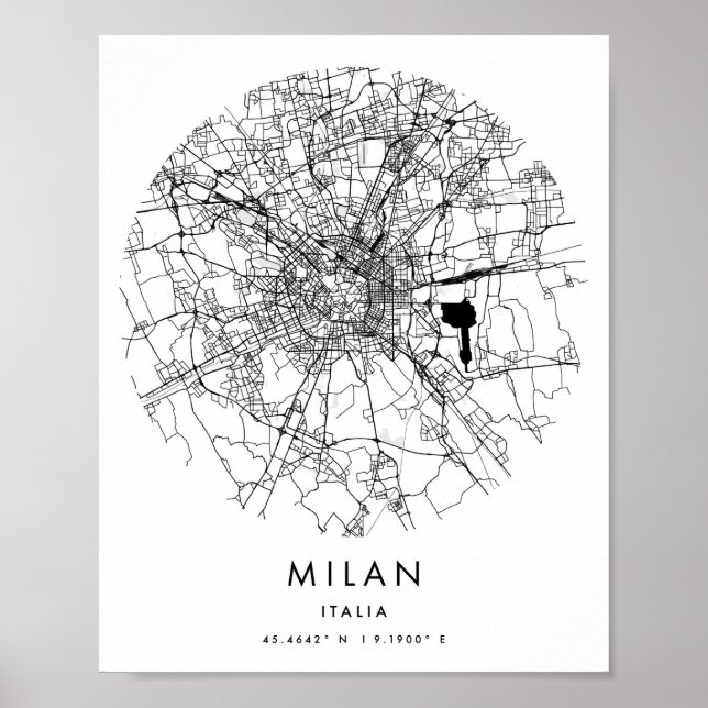 Milan Italia Minimal Modern Circle Street Map Poster (Front)
