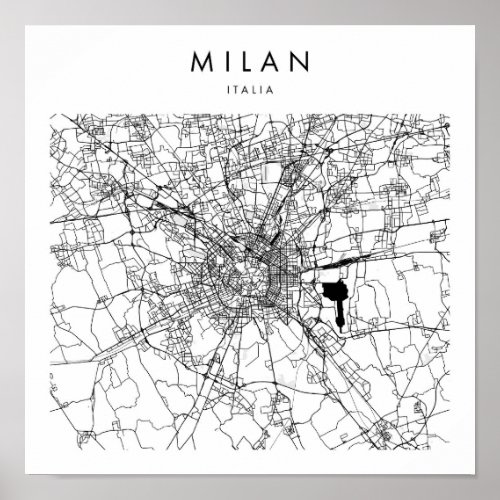 Milan Italia Minimal Modern Street Map Poster