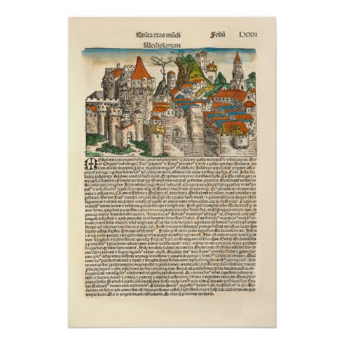 Milan Italy 1493 Medieval Chronicle Old Book Poster