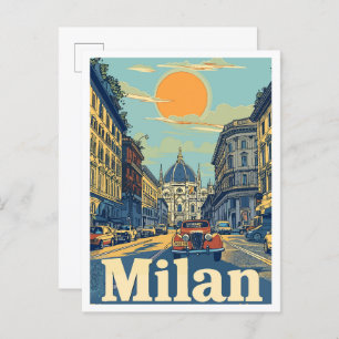 Milan Italy Art Vintage Travel Illustration Postcard
