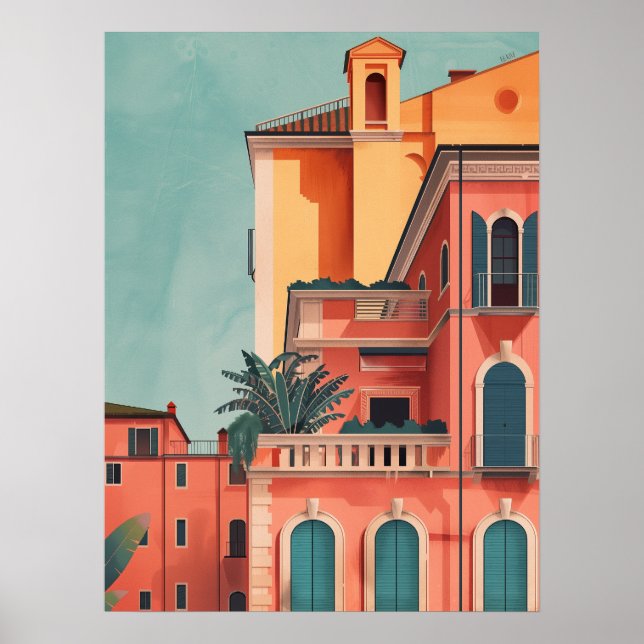 Milan Italy Beach House Vintage Art Poster (Front)