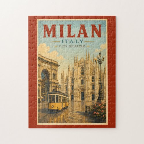 Milan Italy Cathedral Illustration Travel Art Jigsaw Puzzle