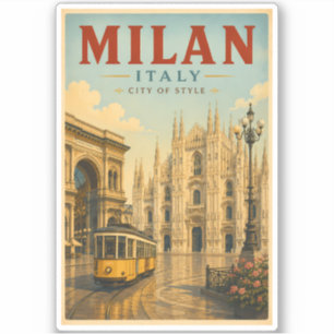 Milan Italy Cathedral Illustration Travel Art Sticker