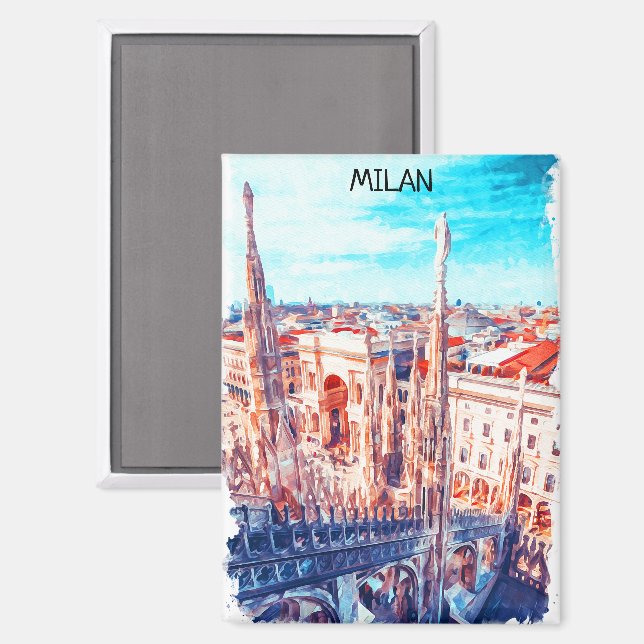 Milan Italy Cathedral Painting Magnet (Front/Back)