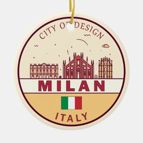 Milan Italy City Skyline Emblem Ceramic Ornament