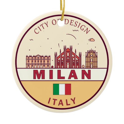 Milan Italy City Skyline Emblem Ceramic Ornament