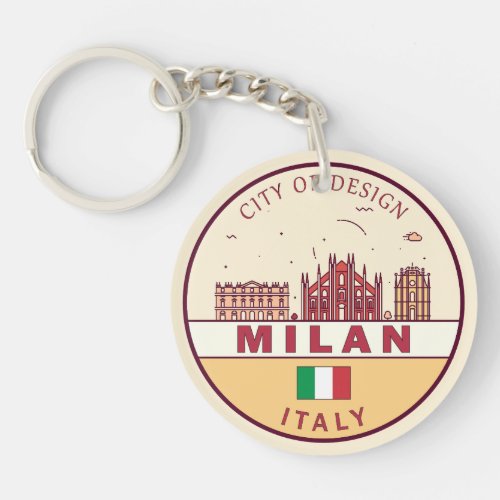 Milan Italy City Skyline Emblem Keychain