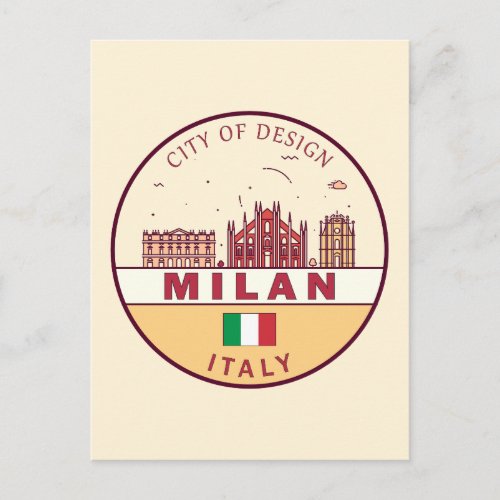 Milan Italy City Skyline Emblem Postcard