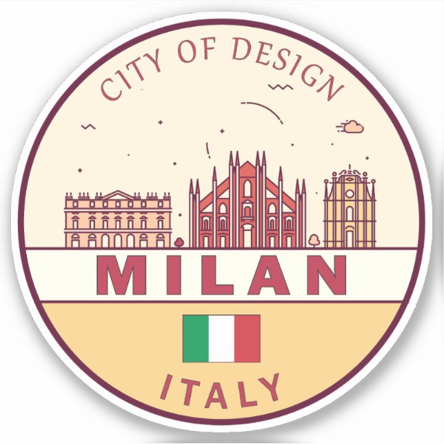 Milan Italy City Skyline Emblem Sticker (Front)