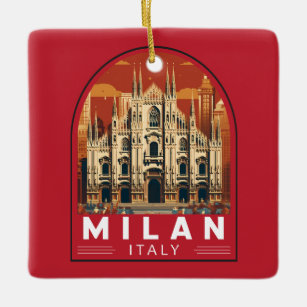 Milan Italy Duomo di Milano Travel Art Vintage Ceramic Ornament