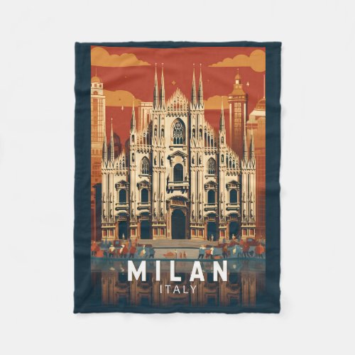 Milan Italy Duomo di Milano Travel Art Vintage Fleece Blanket