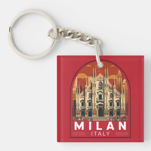 Milan Italy Duomo di Milano Travel Art Vintage Keychain