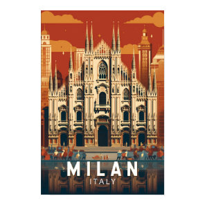 Milan Italy Duomo di Milano Travel Art Vintage Poster