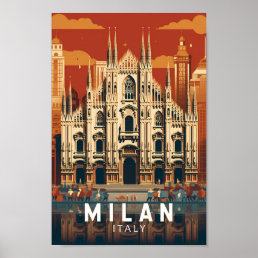 Milan Italy Duomo di Milano Travel Art Vintage Poster