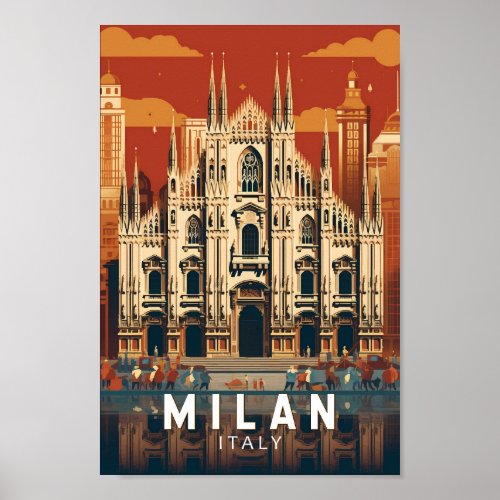 Milan Italy Duomo di Milano Travel Art Vintage Poster