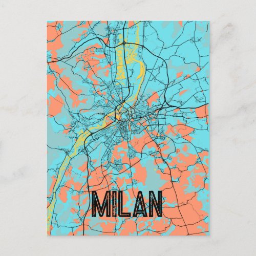 Milan Italy Europe City Map Teal Postcard