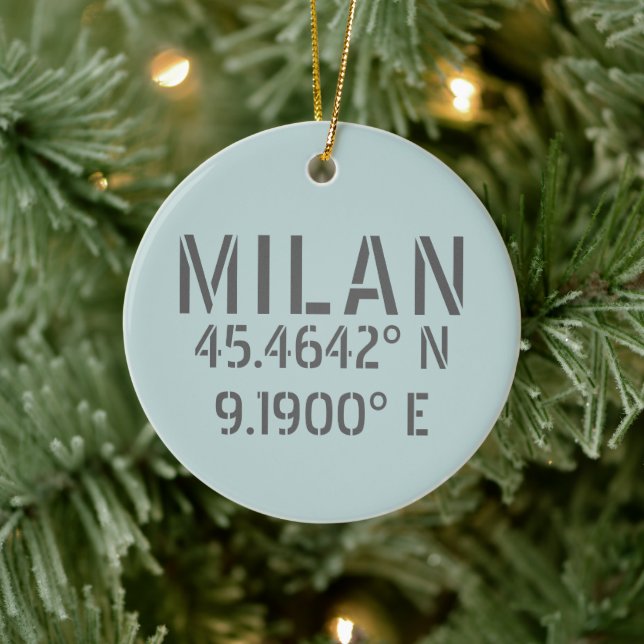Milan Italy Latitude and Longitude Ceramic Ornament (Tree)
