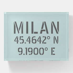 Milan Italy Latitude and Longitude Paperweight
