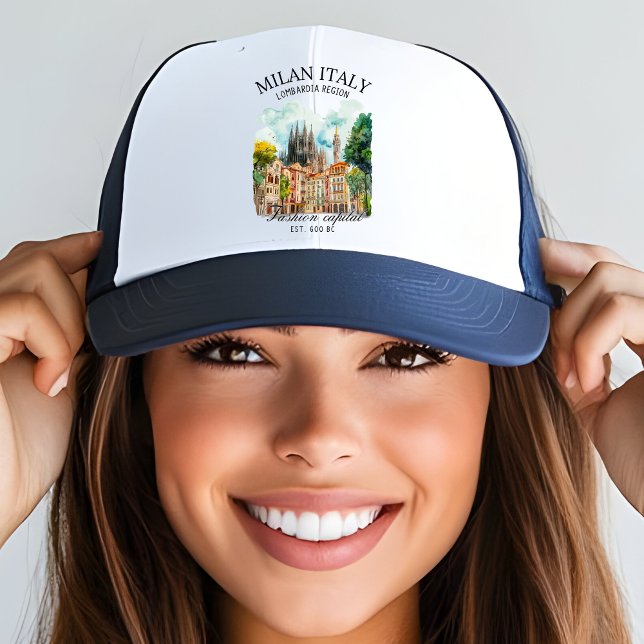 Milan Italy Lombardia Region Watercolor Landscape Trucker Hat (Creator Uploaded)