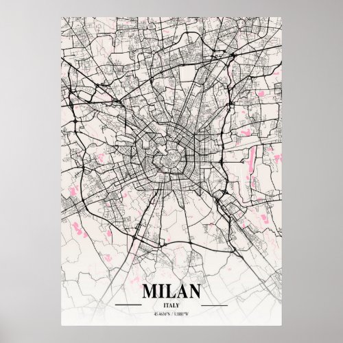 Milan _ Italy Neapolitan City Map Poster