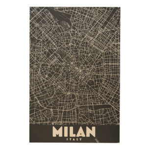 Milan Italy Retro Map Wood Wall Art