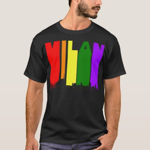 Milan Italy Skyline Rainbow LGBT Gay Pride funny  T_Shirt