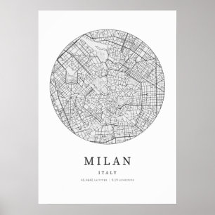 Milan Italy Street Layout Map Poster