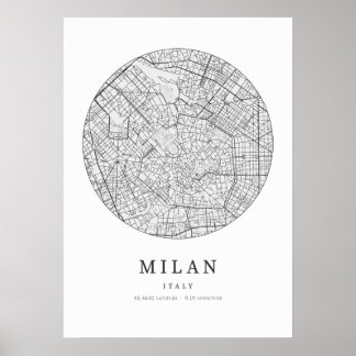 Milan Italy Street Layout Map Poster