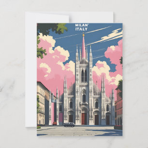 Milan Italy Travel Art – Duomo Cathedral City Postcard