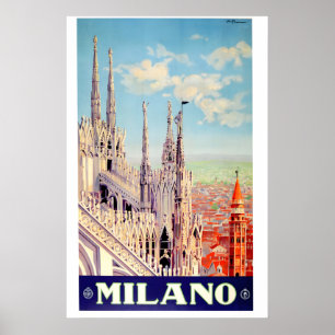 Milan Italy - Vintage Style 1920s Italian Travel Poster