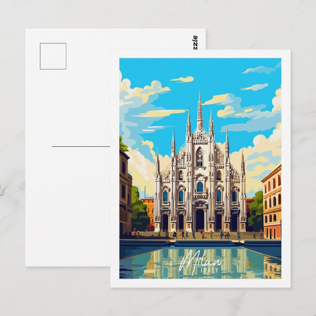 Milan Italy vintage travel place illustration Postcard (Front/Back)