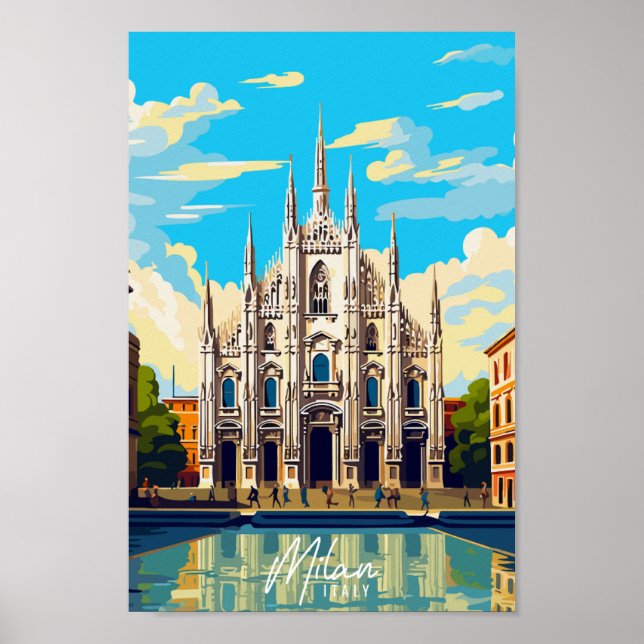Milan Italy vintage travel place illustration Poster (Front)