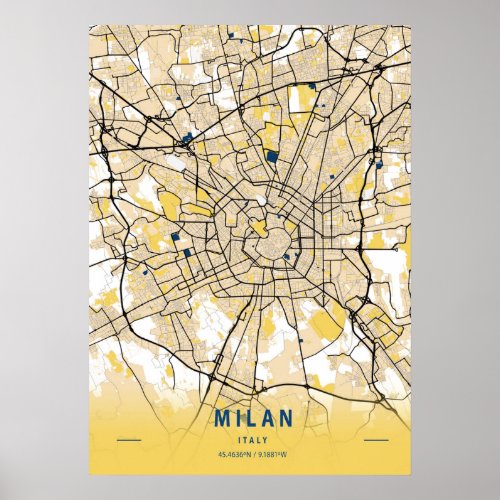 Milan _ Italy Yellow City Map Poster