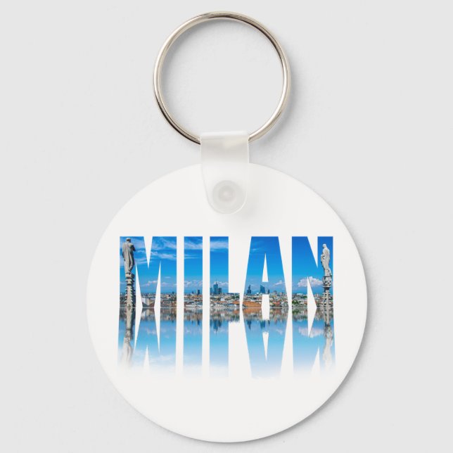 Milan label composed of Milan skyline in Italy Keychain (Front)