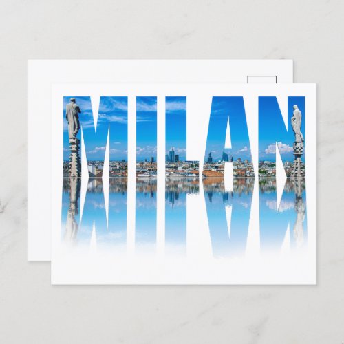 Milan label composed of Milan skyline in Italy Postcard