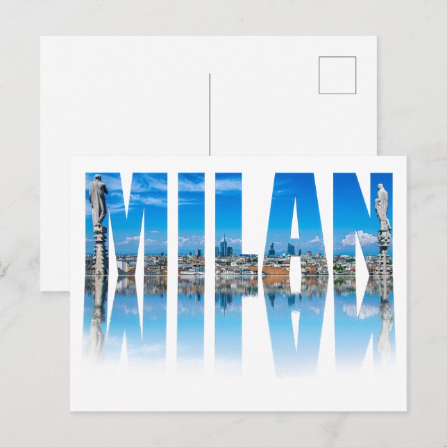 Milan label composed of Milan skyline in Italy Postcard (Front/Back)