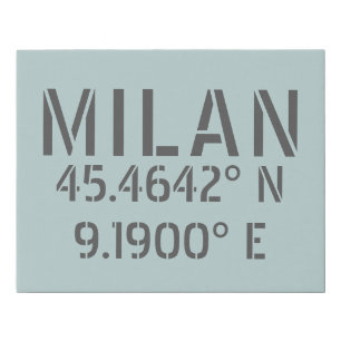 Milan Latitude and Longitude Faux Canvas Print
