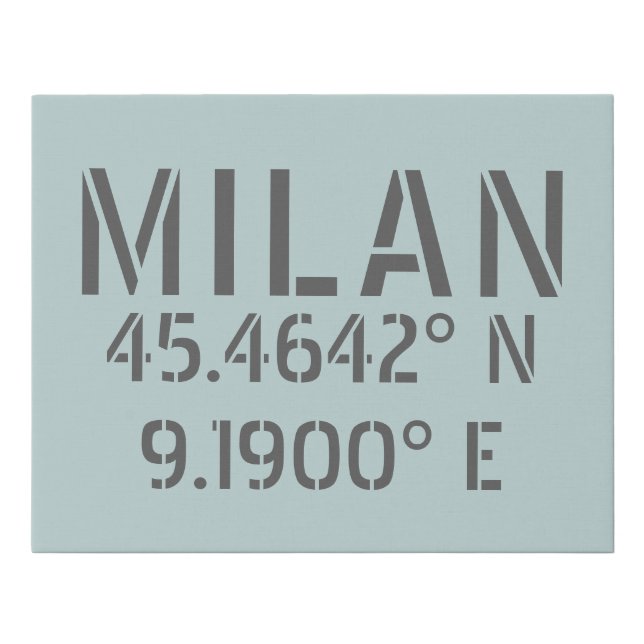 Milan Latitude and Longitude Faux Canvas Print (Front)