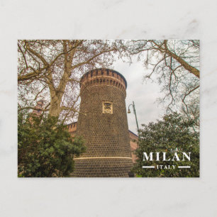 Milan Sforza Castle Tower Through Bare Trees Holiday Postcard