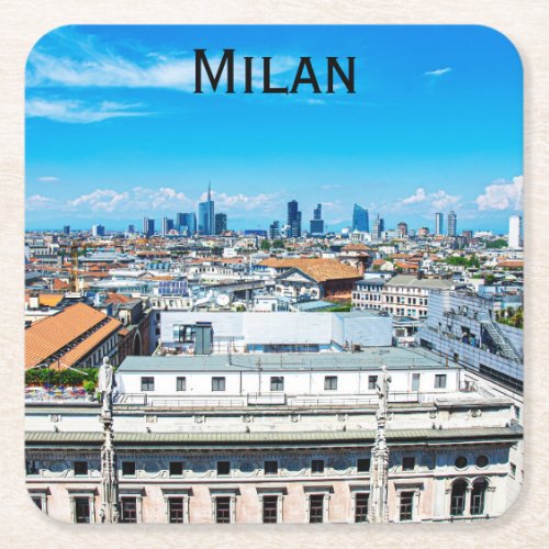 Milan skyline in Italy Square Paper Coaster