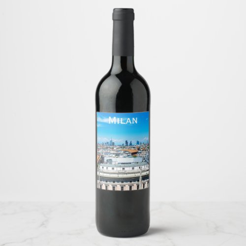 Milan skyline in Italy Wine Label