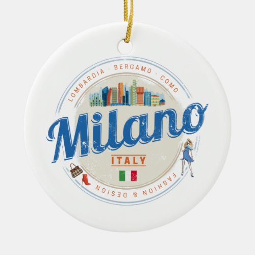 Milan Skyline Italy Vintage Fashion Lombardy Ceramic Ornament