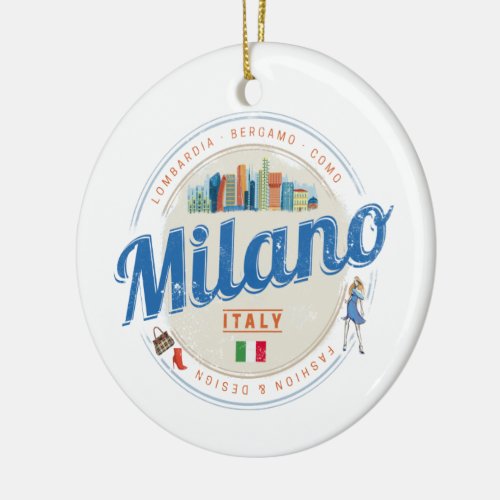 Milan Skyline Italy Vintage Fashion Lombardy Ceramic Ornament