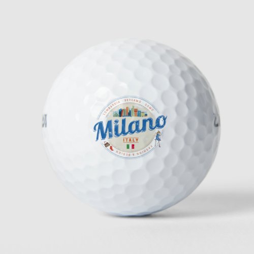 Milan Skyline Italy Vintage Fashion Lombardy Golf Balls
