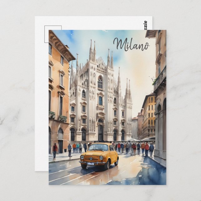 Milan watercolor art postcard (Front/Back)