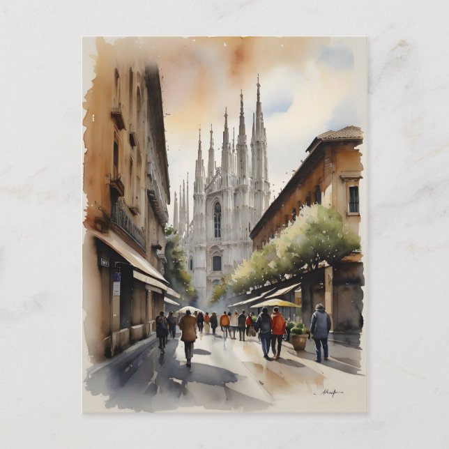 Milan watercolor art postcard (Front)