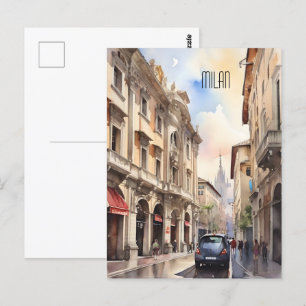 Milan watercolor art postcard