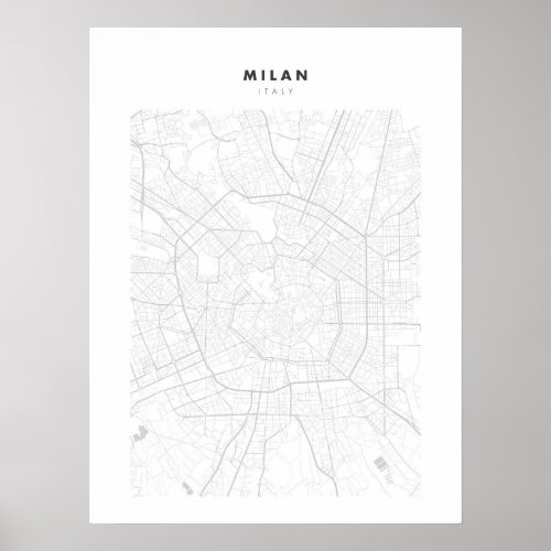 Milan White City Map Poster