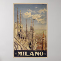Milano cathedral retro vintage Italy travel art Poster